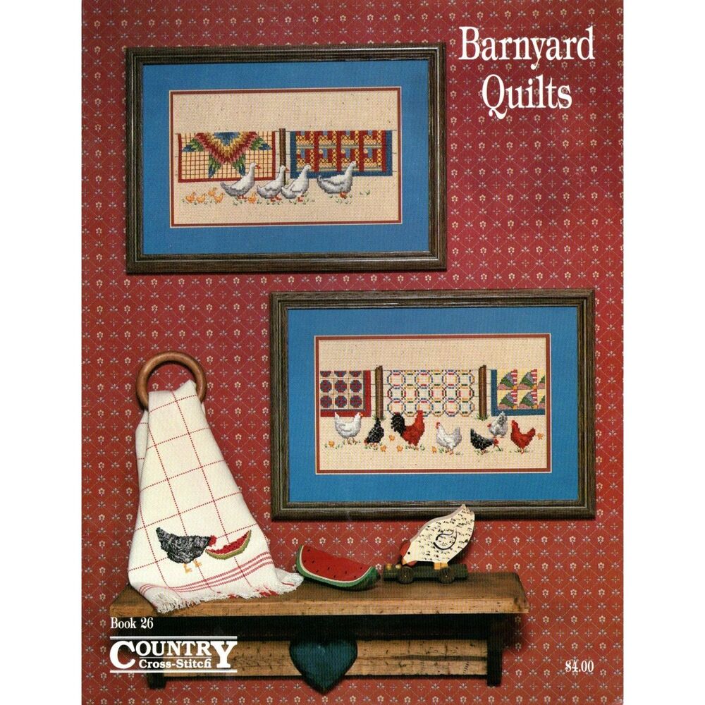 Barnyard Quilts Cross Stitch Vtg Pattern Booklet 26 Beth Cummings Folk Art 1984